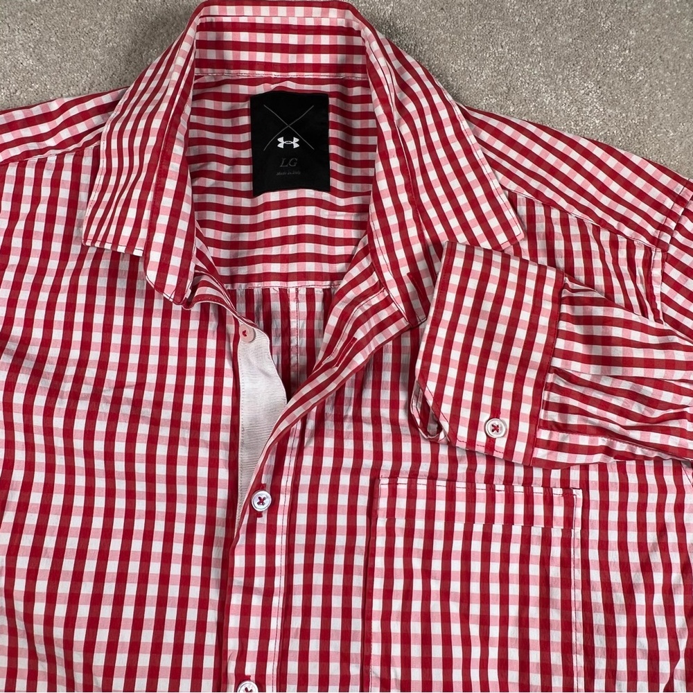 Under Armour X Made in Italy Shirt Men's Large Button Up Red Check Long Sleeves